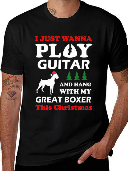 Christmas Guitar Boxer Dog T-Shirt