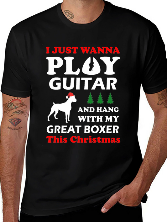 Christmas Guitar Boxer Dog T-Shirt