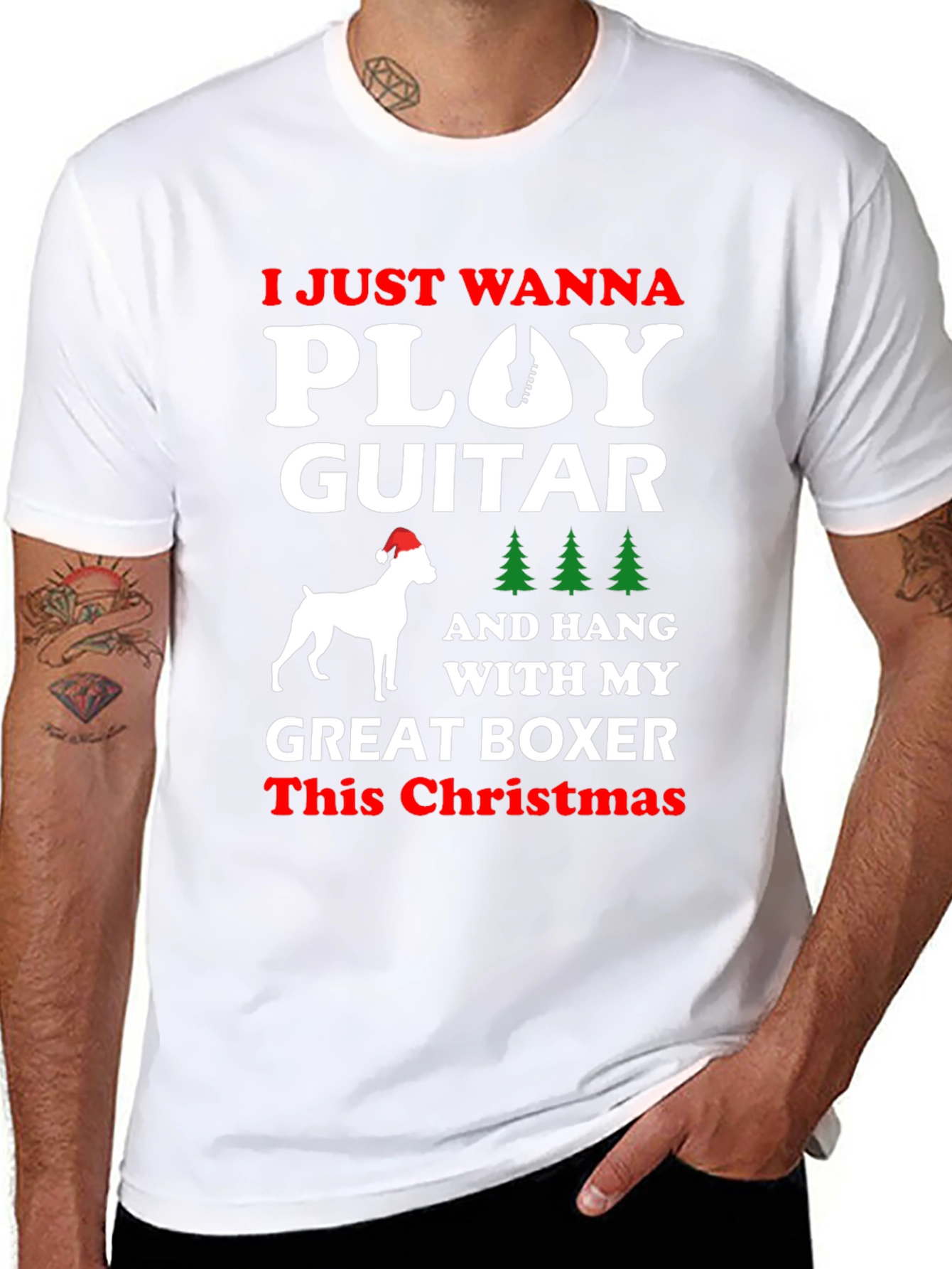 Christmas Guitar Boxer Dog T-Shirt
