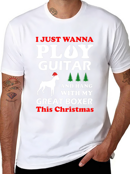 Christmas Guitar Boxer Dog T-Shirt