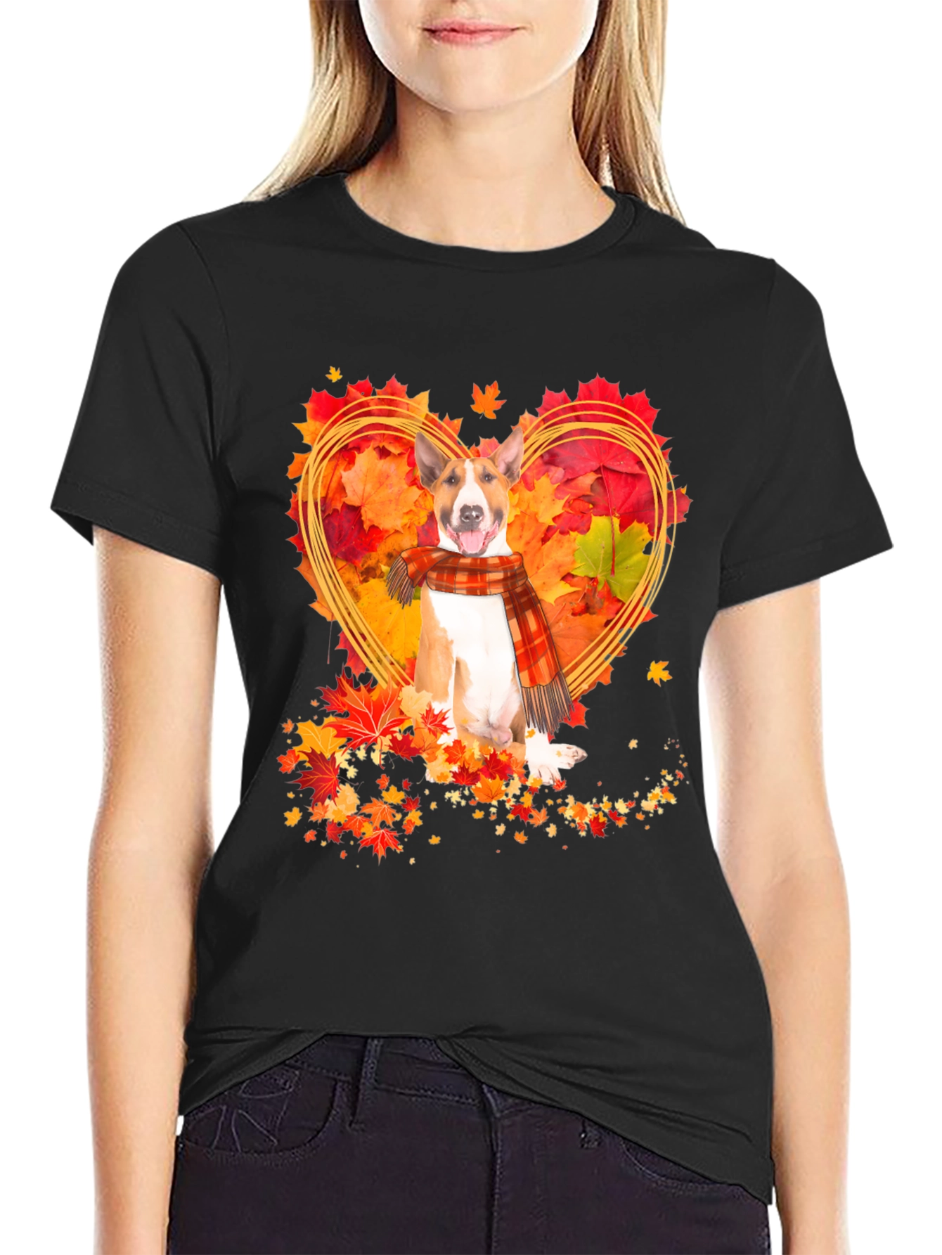 Fall Bull Terrier Heart Graphic Tee