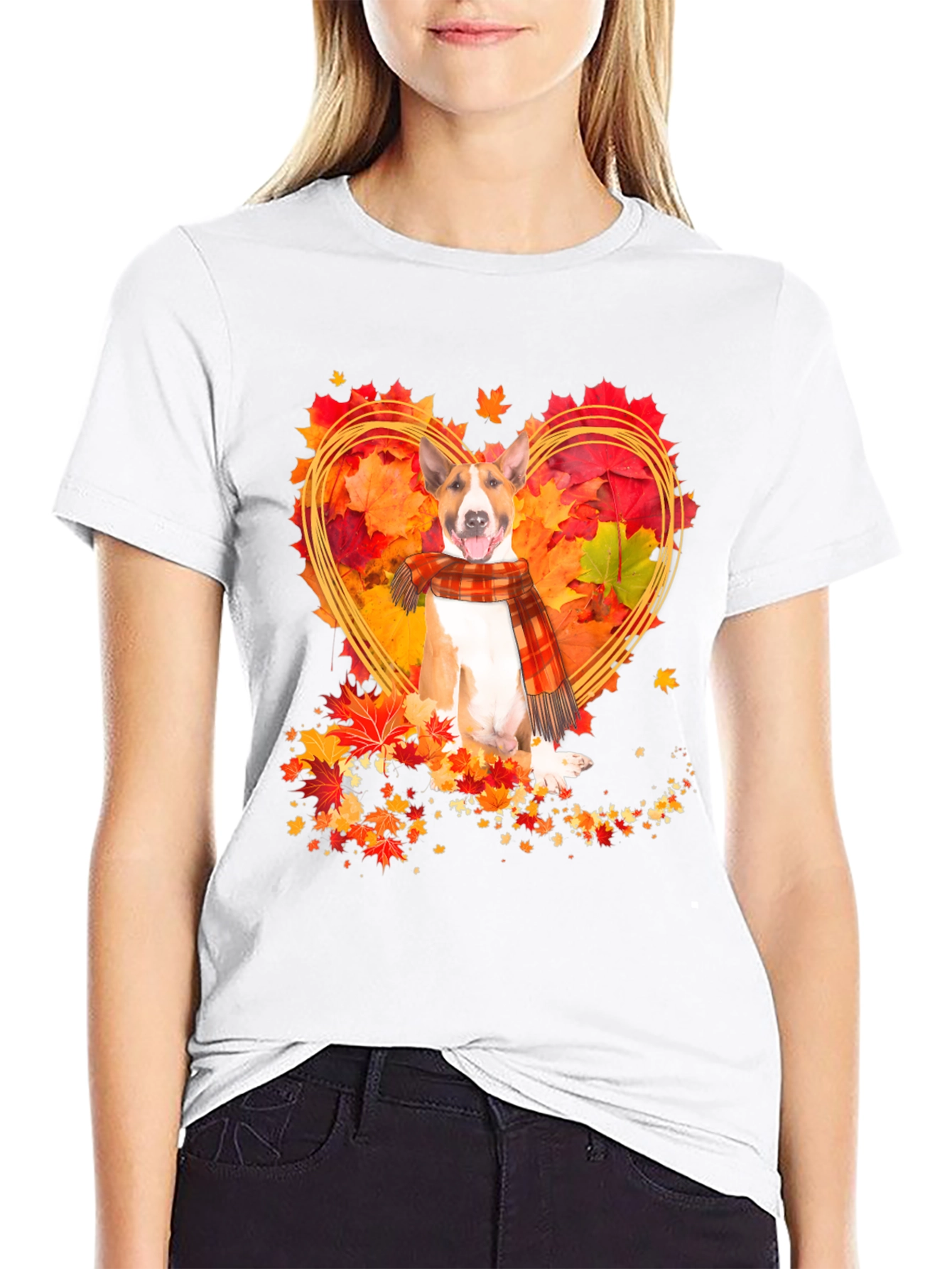Fall Bull Terrier Heart Graphic Tee