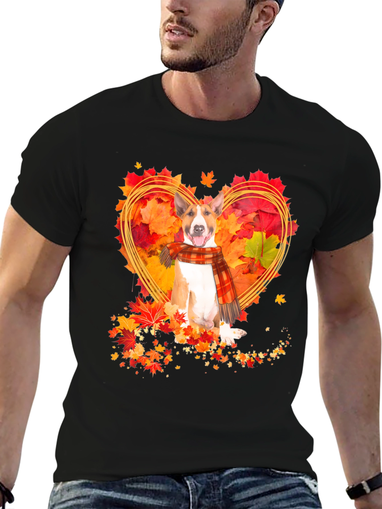 Fall Bull Terrier Heart Graphic Tee