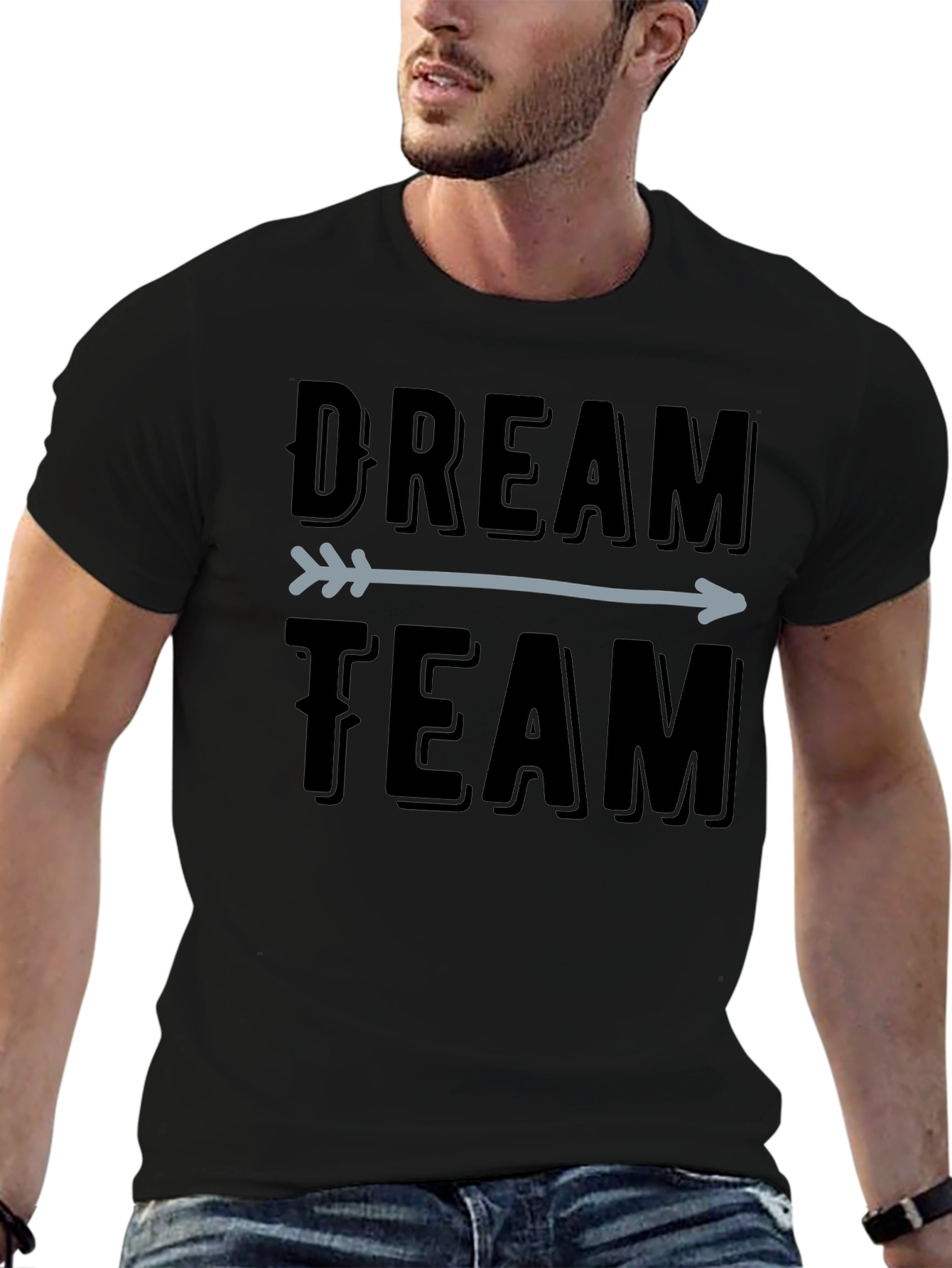 Dream Team Arrow Graphic Tee - Black Cotton T-Shirt