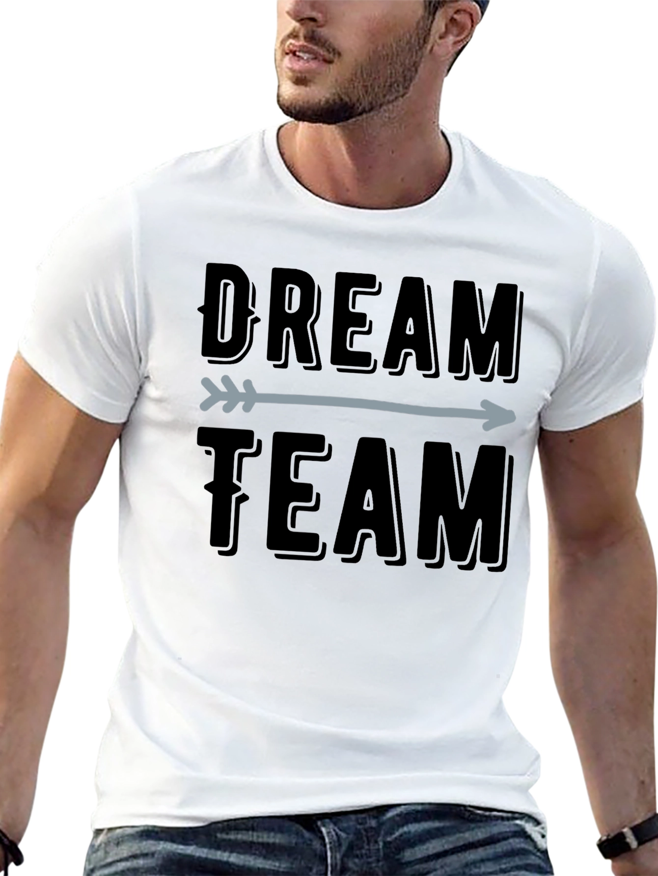 Dream Team Arrow Graphic Tee - Black Cotton T-Shirt