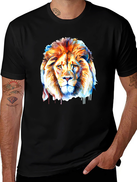 Watercolor Lion Graphic Tee - Vivid Animal Print Shirt