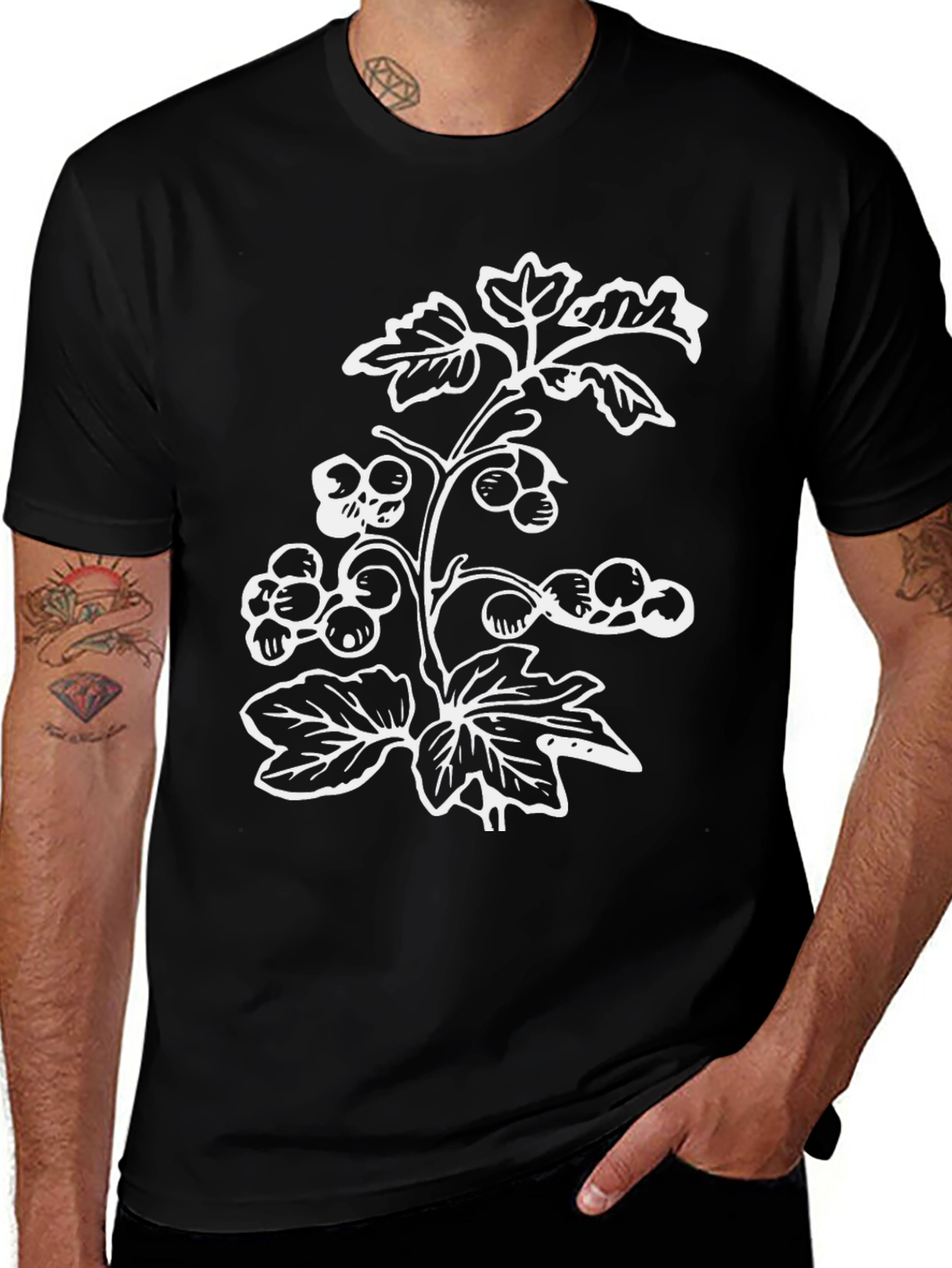 Botanical Print Black T-Shirt