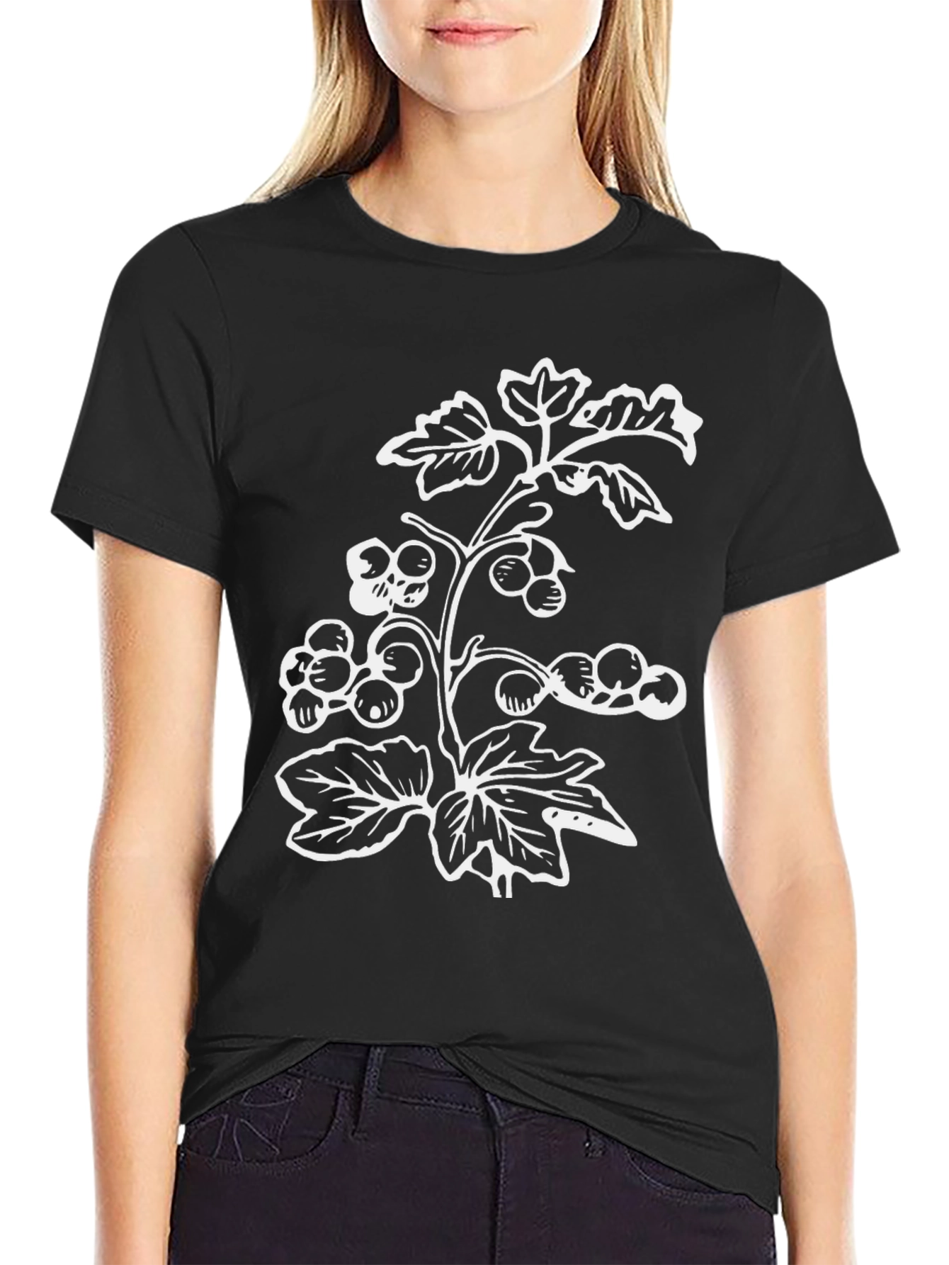 Botanical Print Black T-Shirt