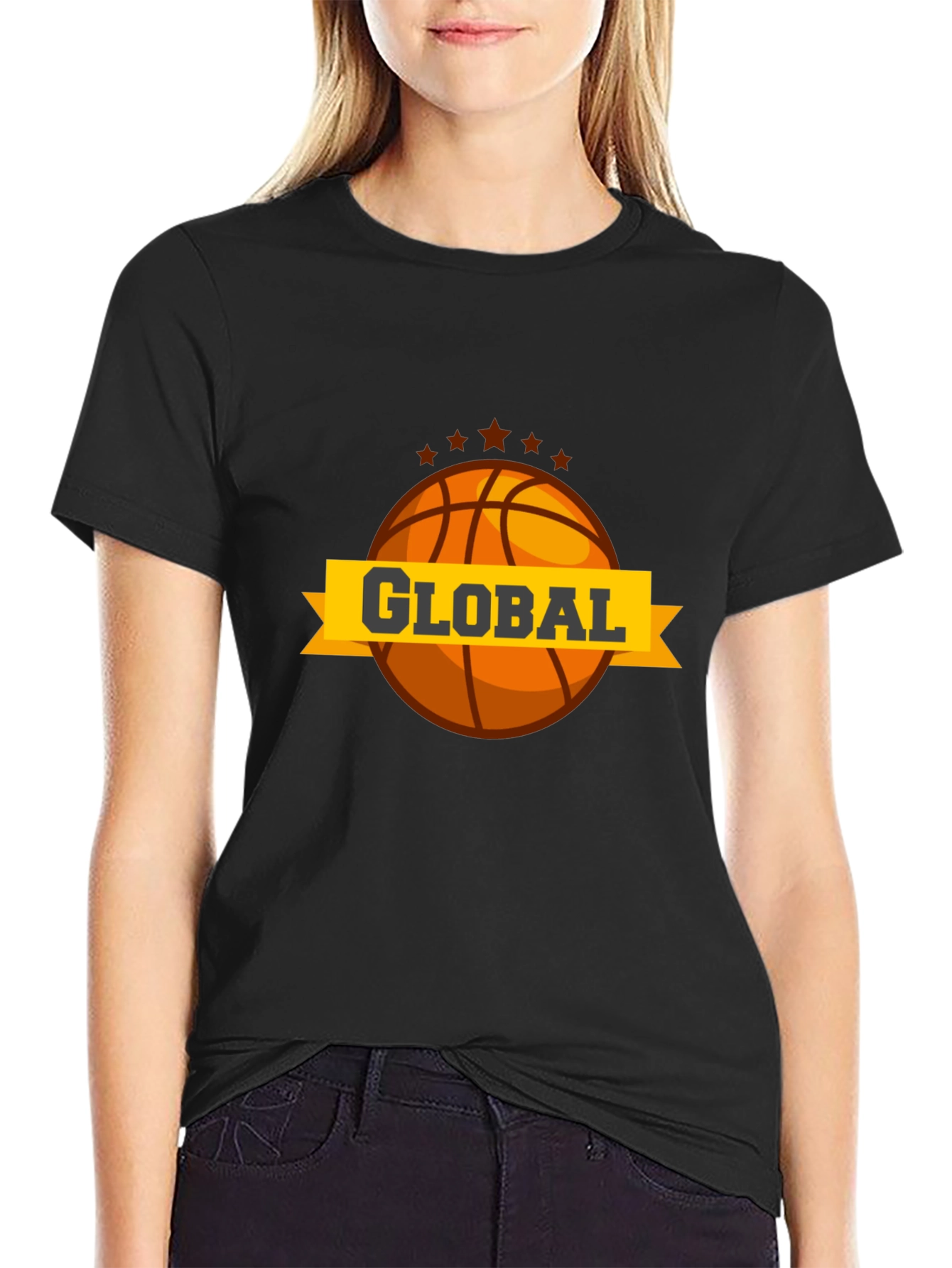 Global Basketball Graphic Tee - Black Casual T-Shirt