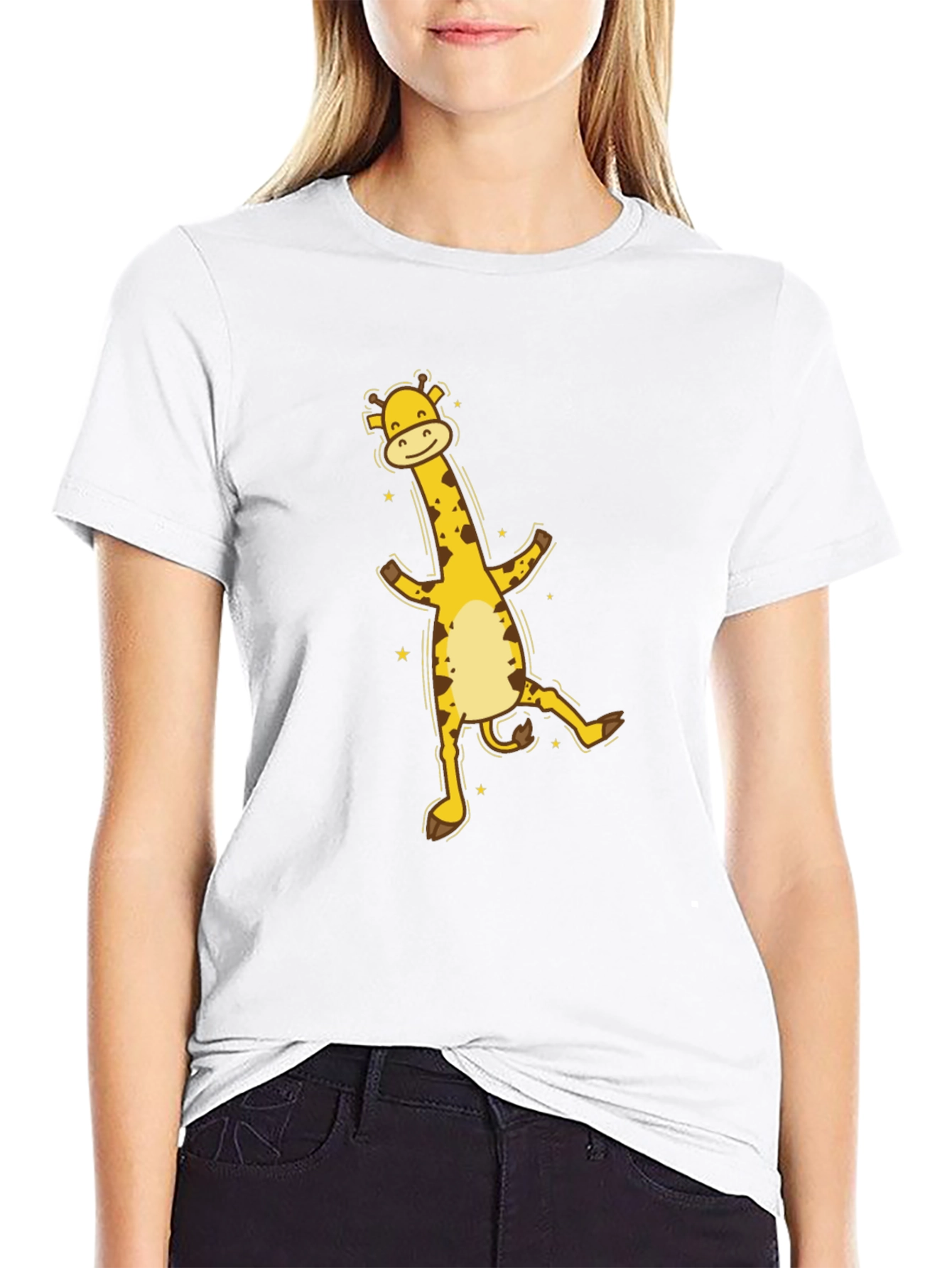Fun Giraffe Graphic Tee - Black Cotton T-Shirt
