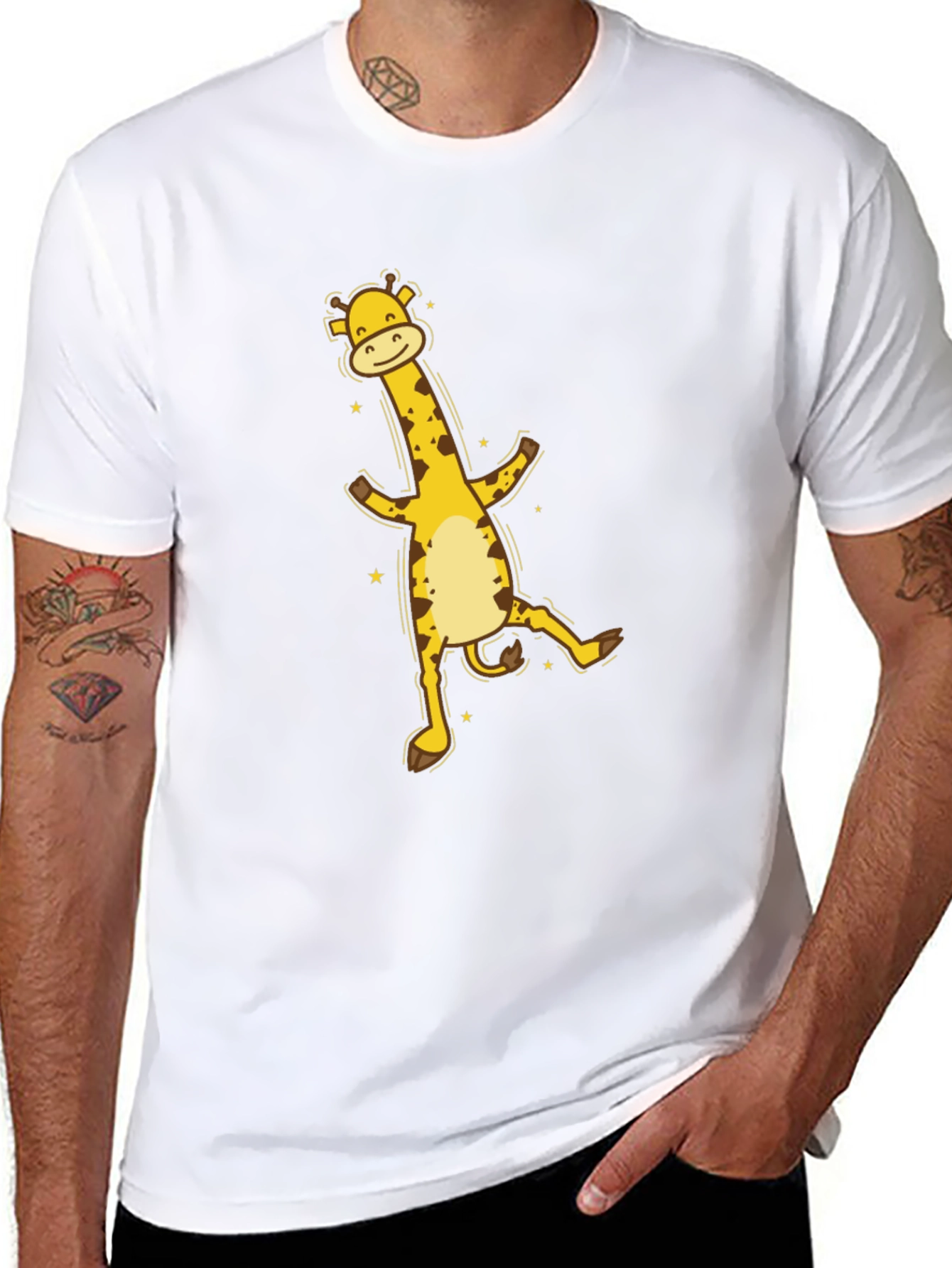 Fun Giraffe Graphic Tee - Black Cotton T-Shirt