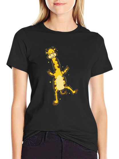 Fun Giraffe Graphic Tee - Black Cotton T-Shirt