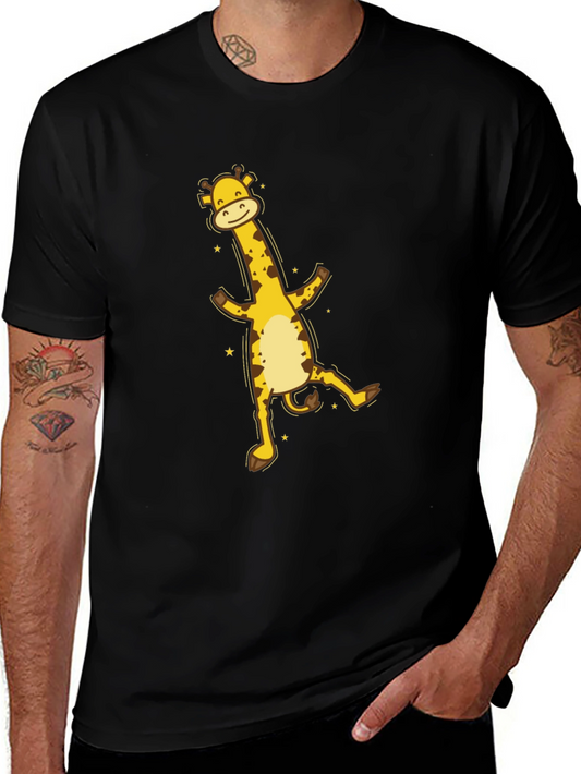 Fun Giraffe Graphic Tee - Black Cotton T-Shirt