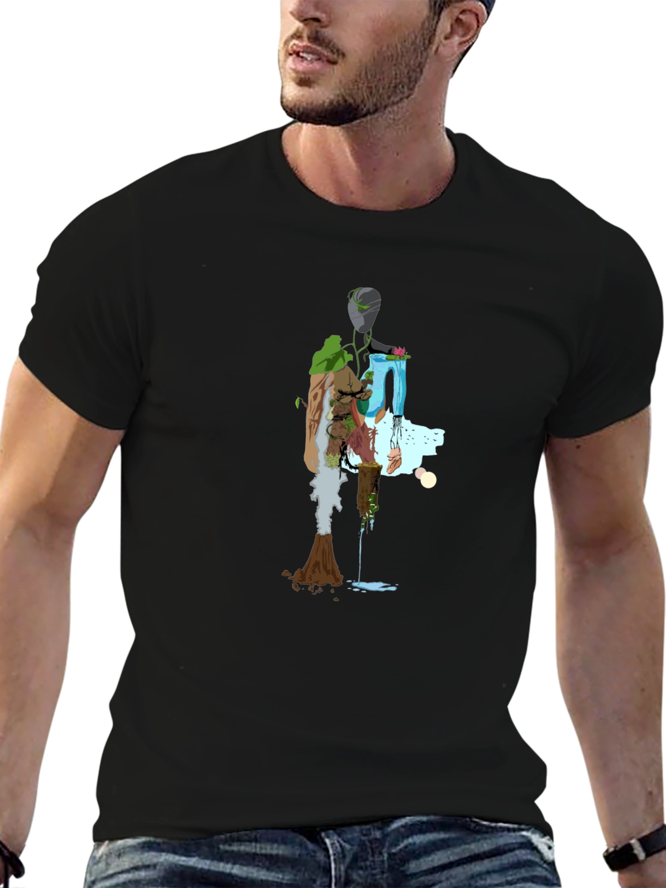 Nature Abstract Graphic Tee - Stylish Black T-Shirt