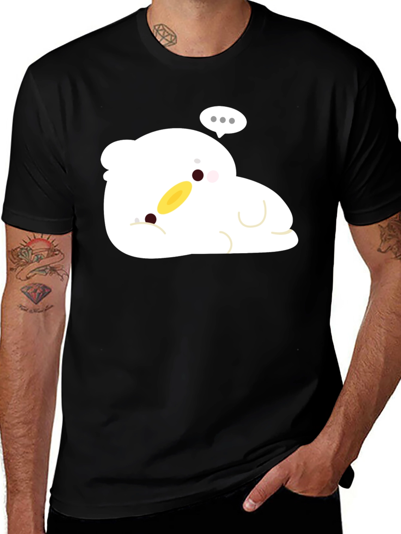 Cute Duck Cartoon Black T-Shirt