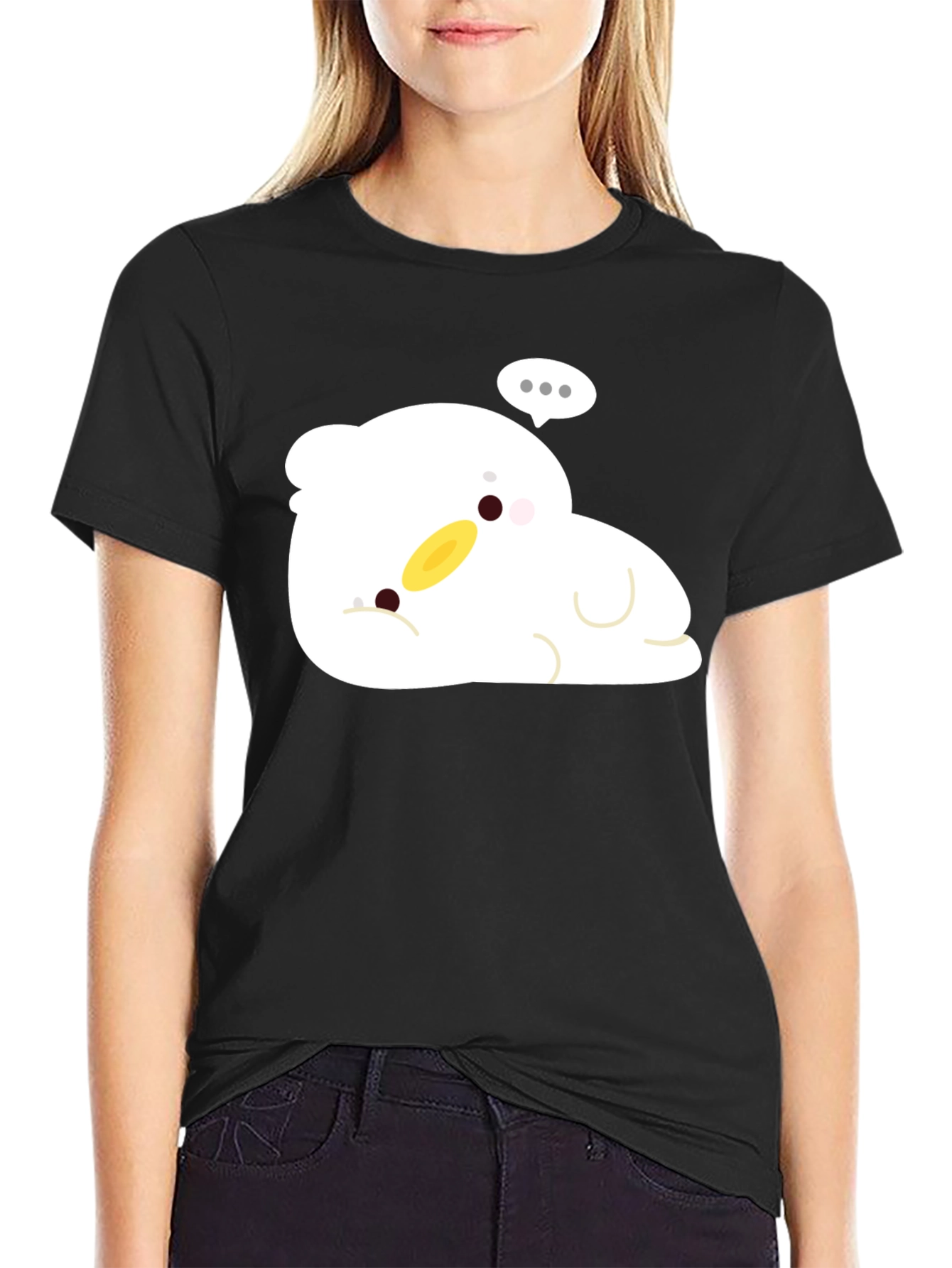 Cute Duck Cartoon Black T-Shirt