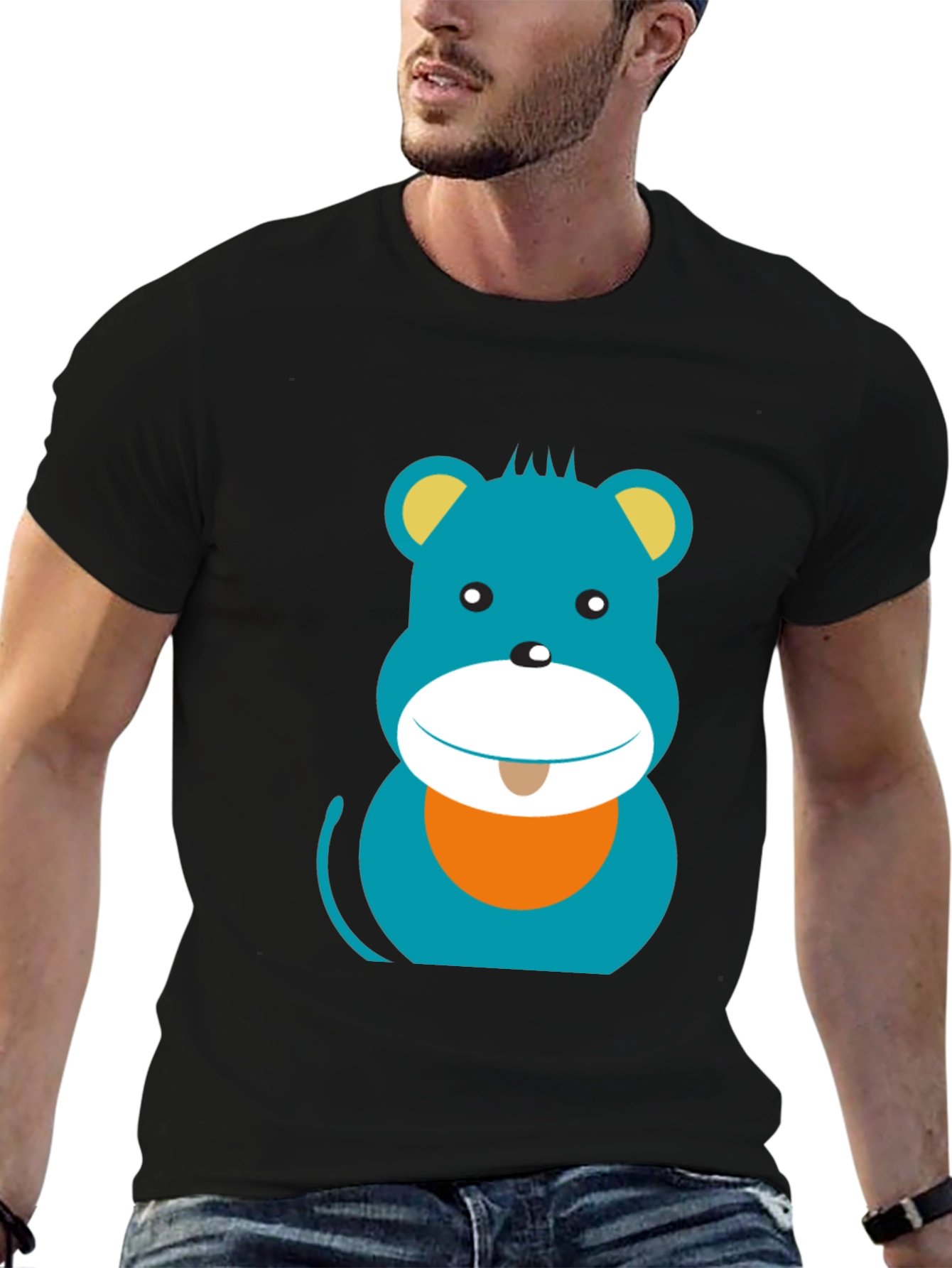 Cartoon Bear Graphic Print Black T-Shirt
