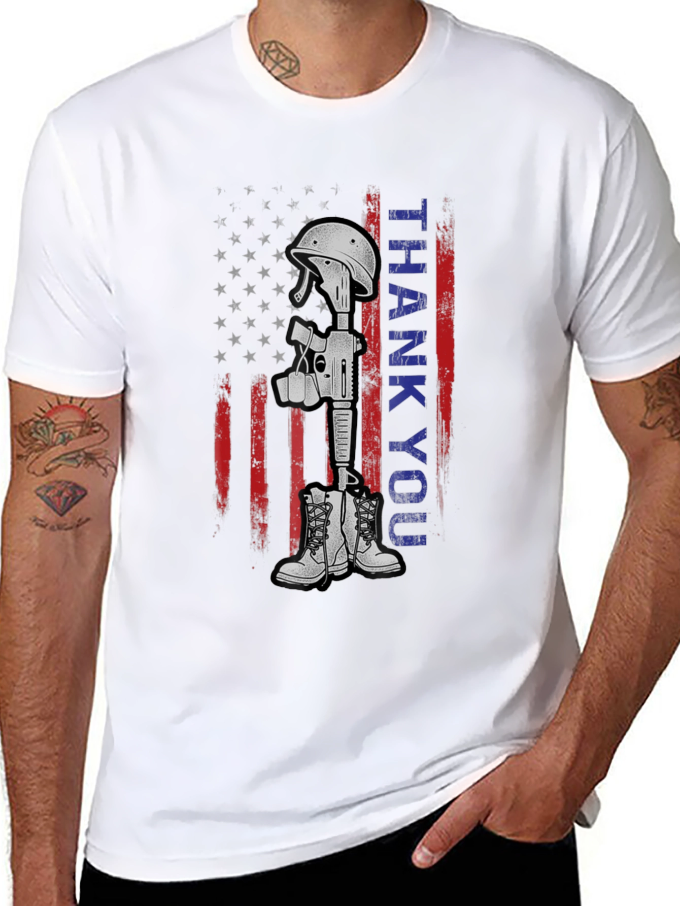 Thank You Battle Cross T-Shirt - Patriotic Tribute Tee