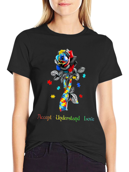 Autism Awareness Rose Graphic T-Shirt