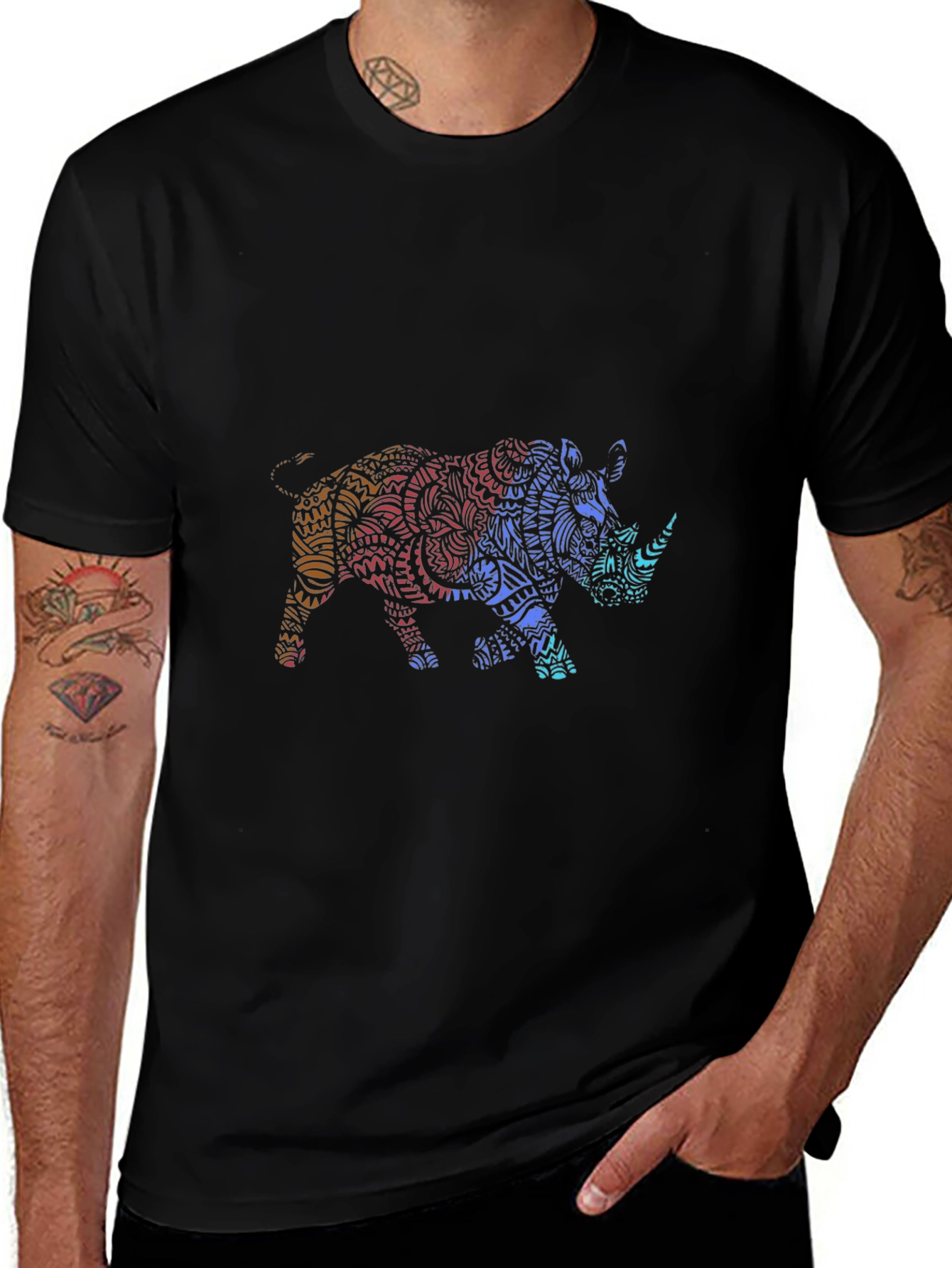 Stylish Rhino Graphic Tee - Mens Black T-Shirt