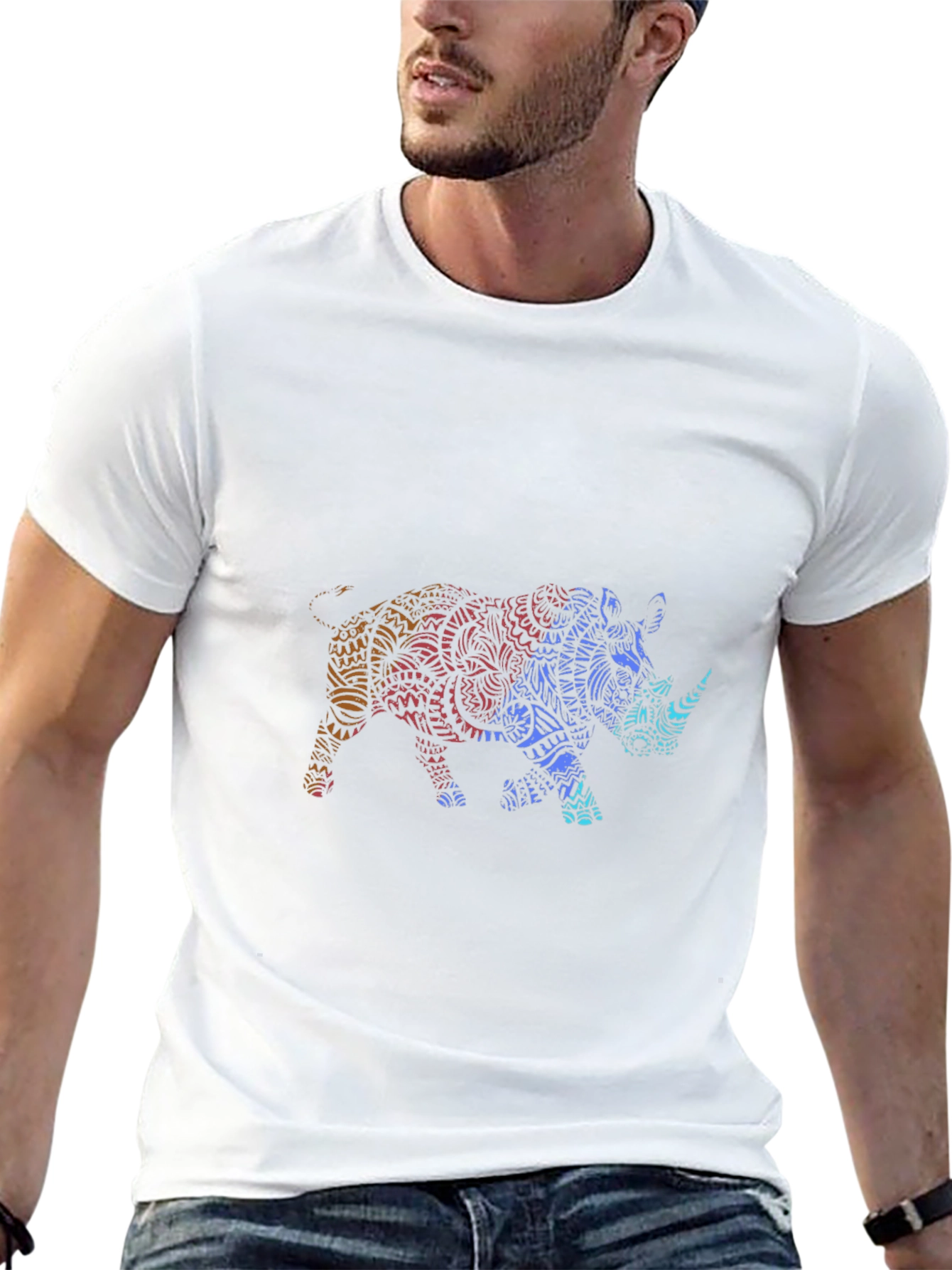 Stylish Rhino Graphic Tee - Mens Black T-Shirt