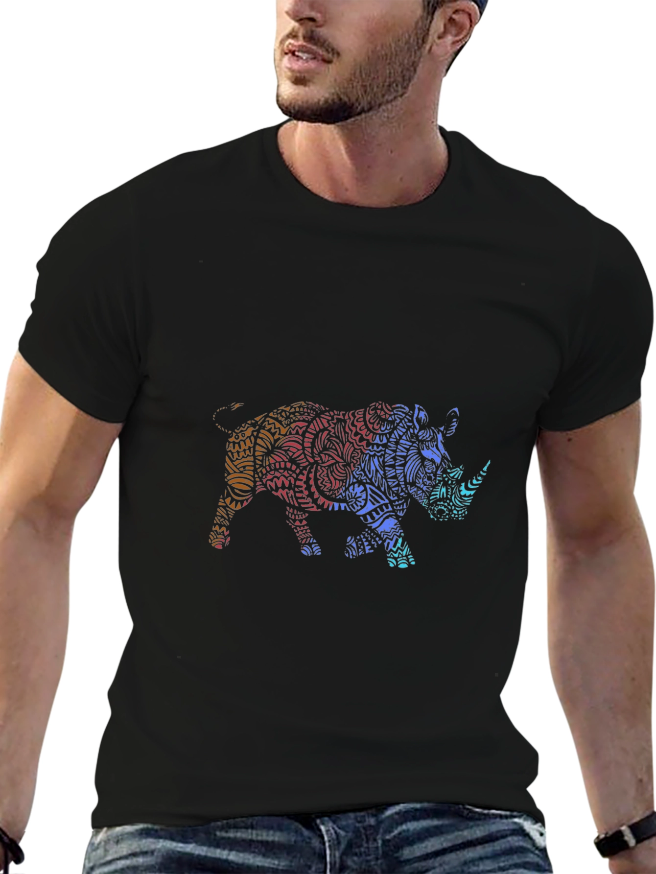 Stylish Rhino Graphic Tee - Mens Black T-Shirt