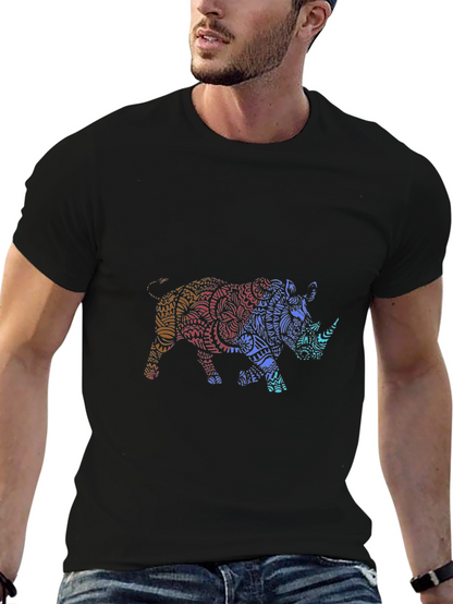 Stylish Rhino Graphic Tee - Mens Black T-Shirt