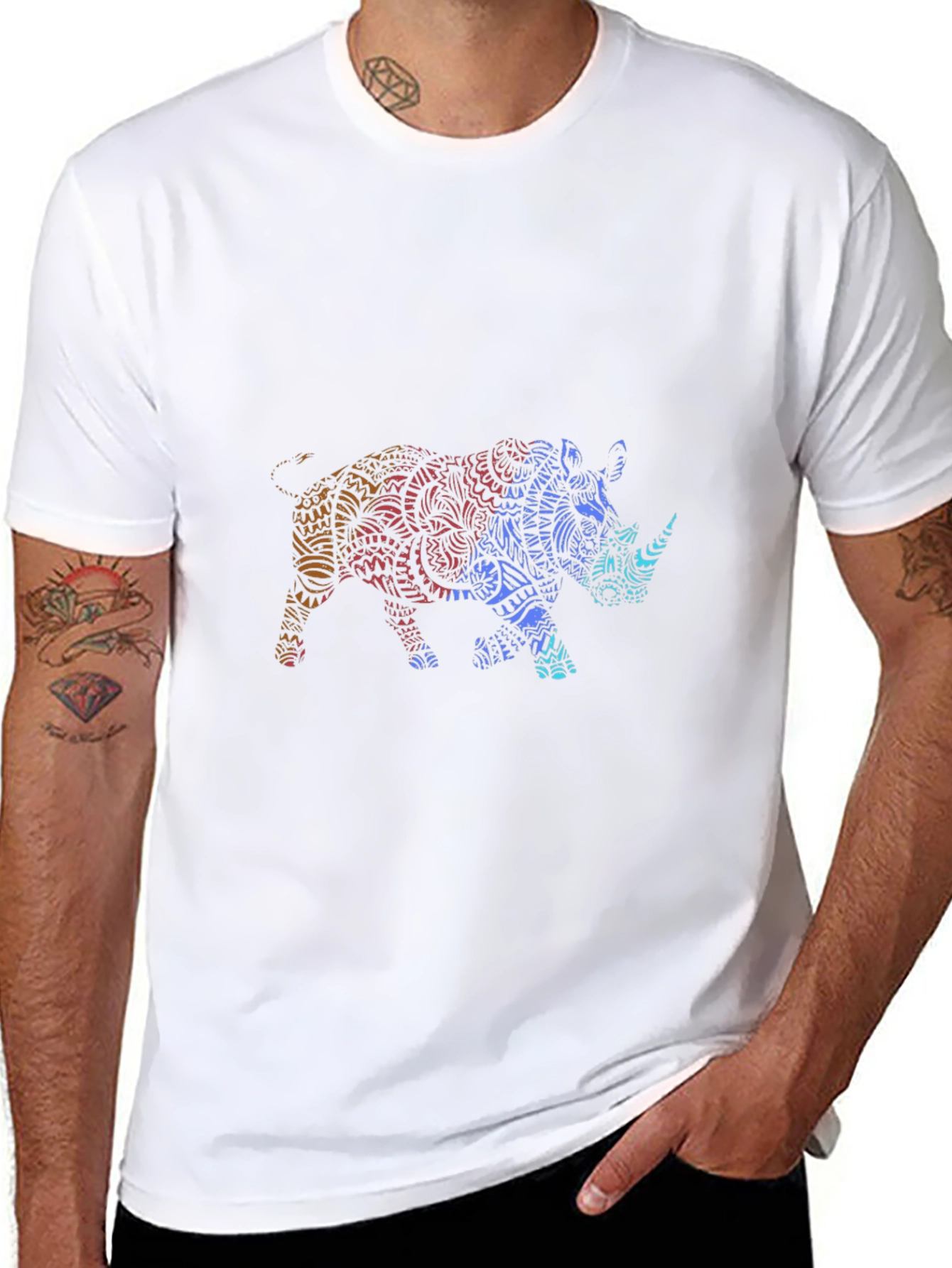 Stylish Rhino Graphic Tee - Mens Black T-Shirt