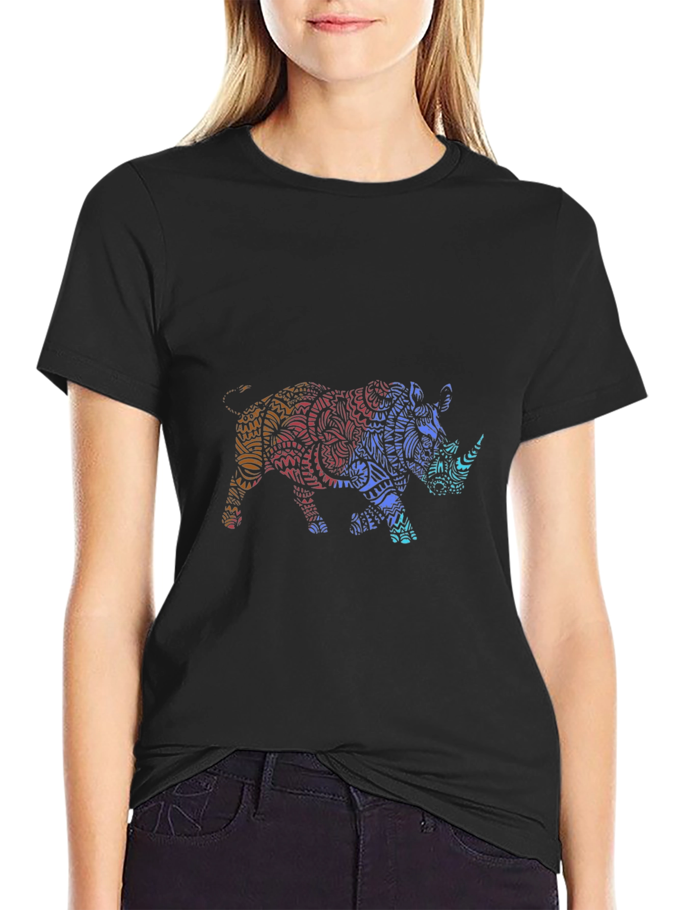 Stylish Rhino Graphic Tee - Mens Black T-Shirt