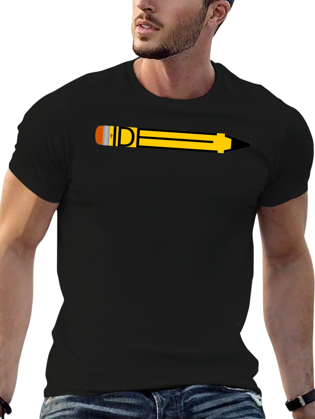 Pencil Graphic Black T-Shirt - Creative Design