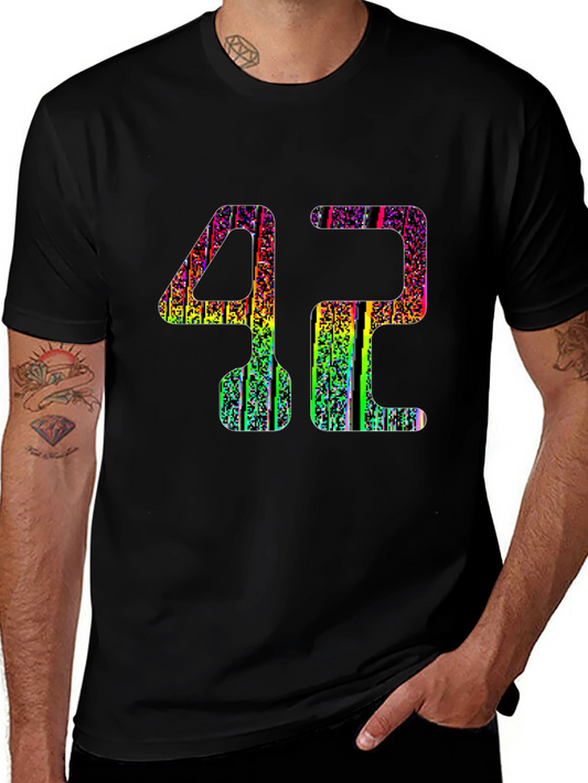 42 Graphic Tee - Colorful Glitch Design Black Shirt