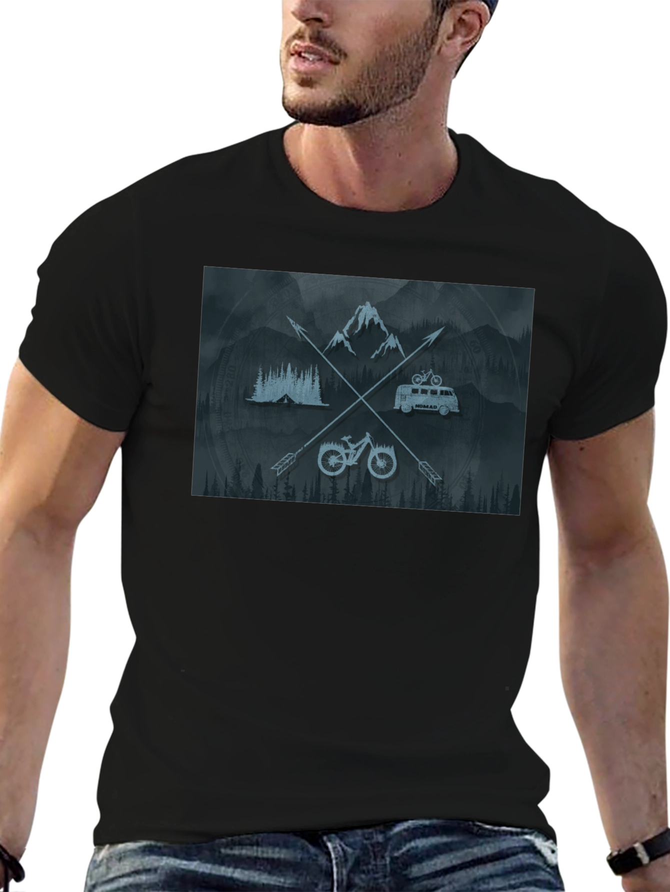 Outdoor Adventure Graphic T-Shirt - Mountain Bike Camping