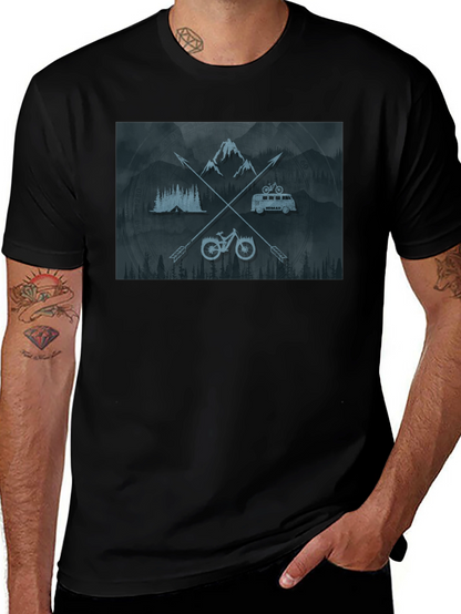 Outdoor Adventure Graphic T-Shirt - Mountain Bike Camping