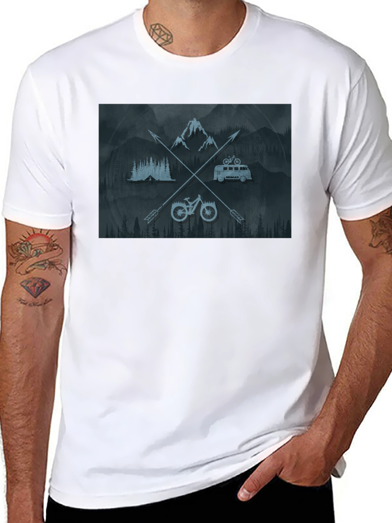 Outdoor Adventure Graphic T-Shirt - Mountain Bike Camping