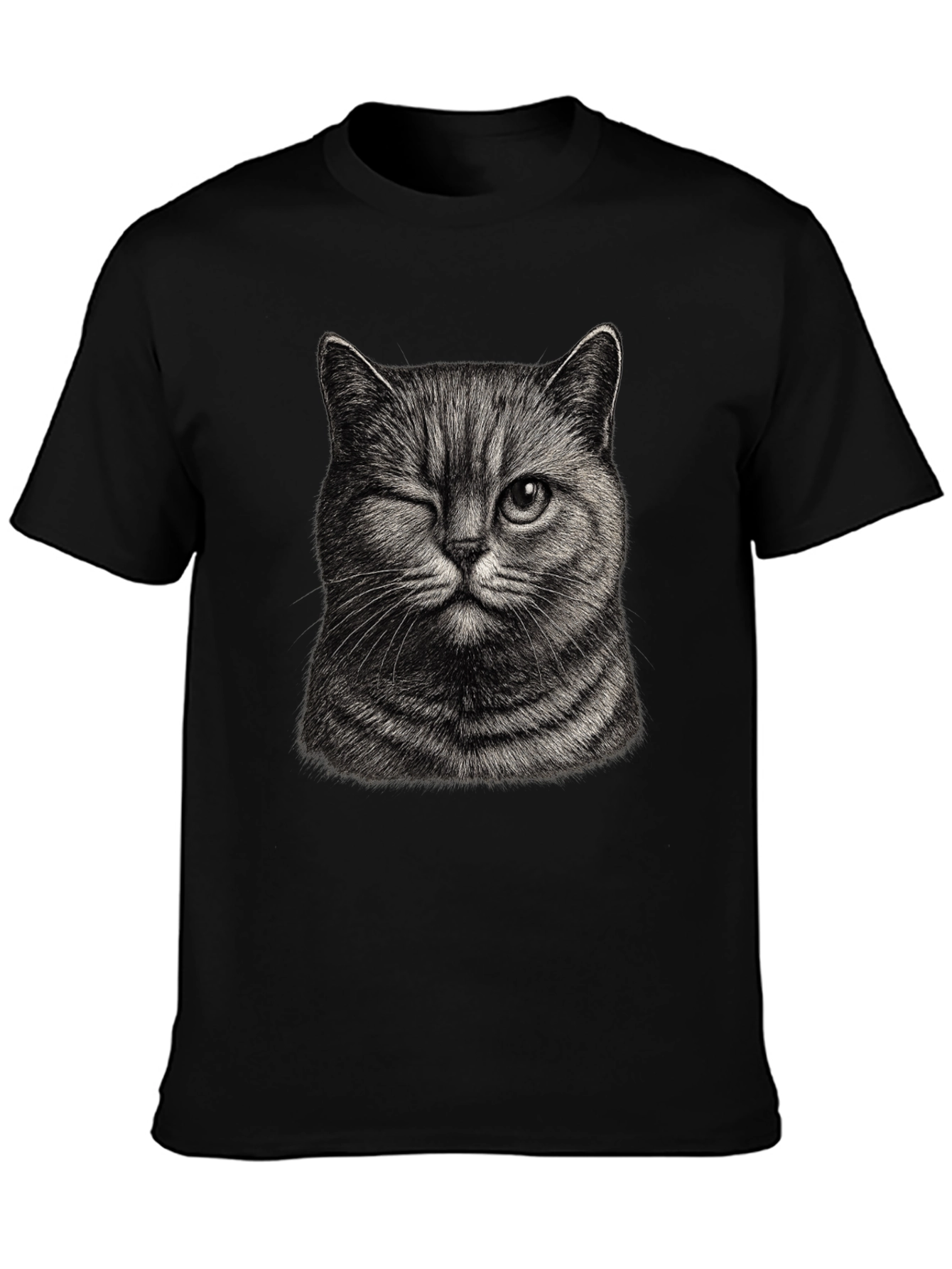 Winking Cat Graphic Tee - Mens Black T-Shirt