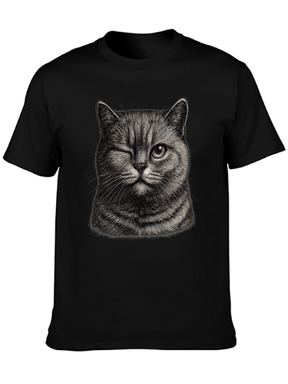 Winking Cat Graphic Tee - Mens Black T-Shirt