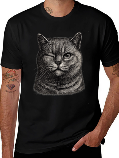 Winking Cat Graphic Tee - Mens Black T-Shirt