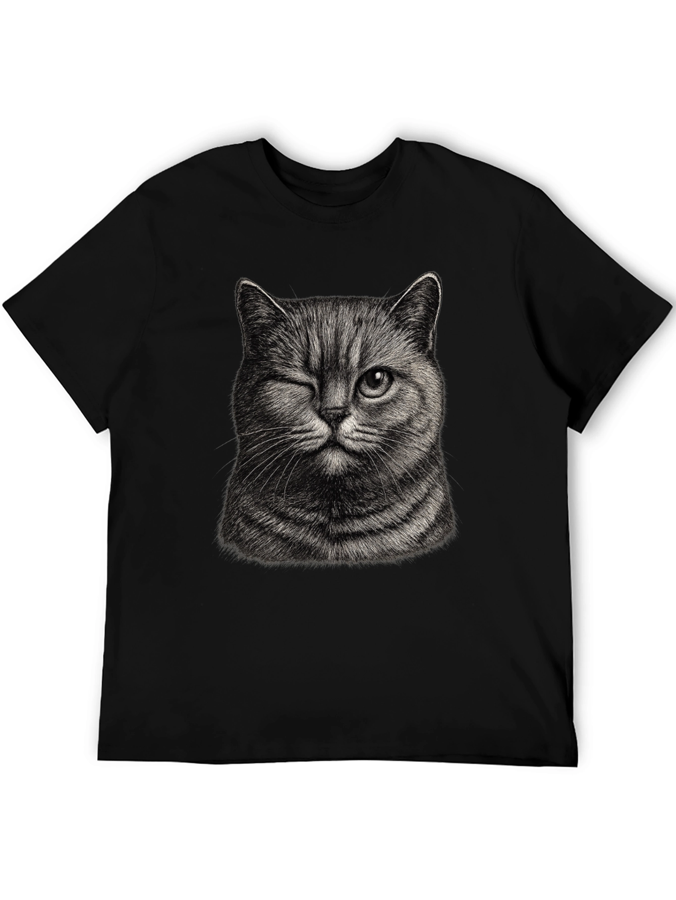 Winking Cat Graphic Tee - Mens Black T-Shirt