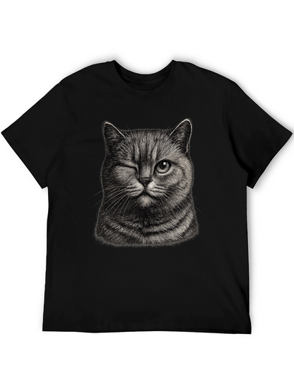 Winking Cat Graphic Tee - Mens Black T-Shirt