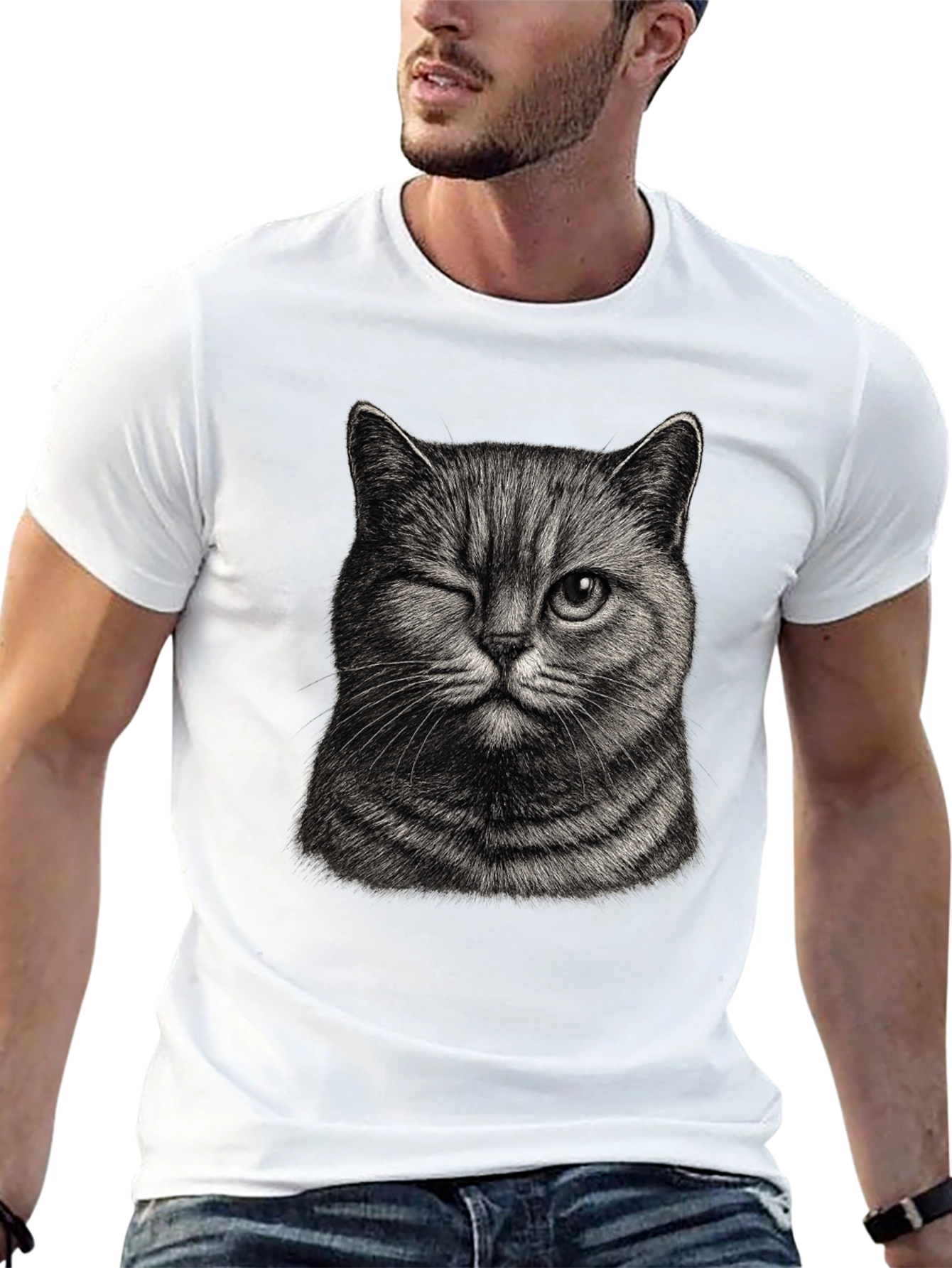 Winking Cat Graphic Tee - Mens Black T-Shirt
