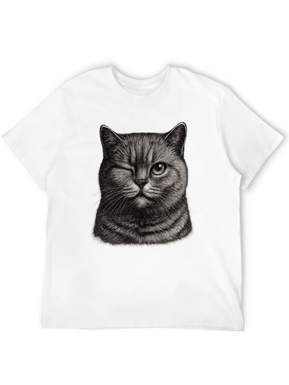 Winking Cat Graphic Tee - Mens Black T-Shirt