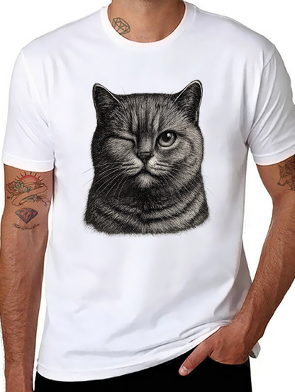 Winking Cat Graphic Tee - Mens Black T-Shirt