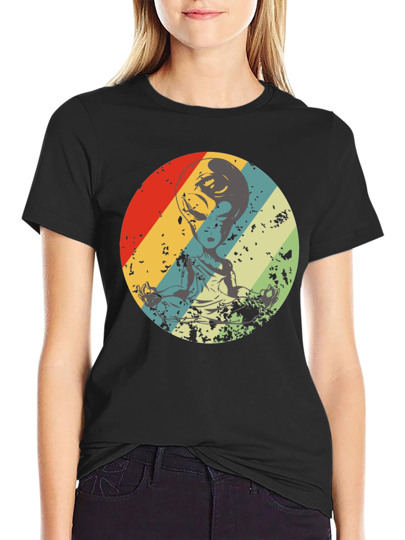 Retro Alien Meditation T-Shirt - Sci-Fi Yoga Tee