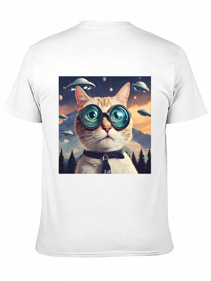 Cosmic Cat T-Shirt - UFOs and Glasses