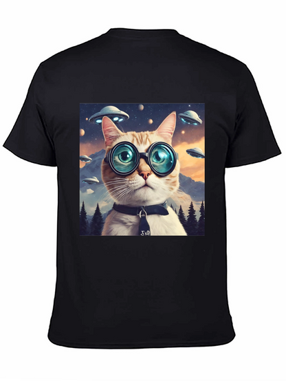 Cosmic Cat T-Shirt - UFOs and Glasses
