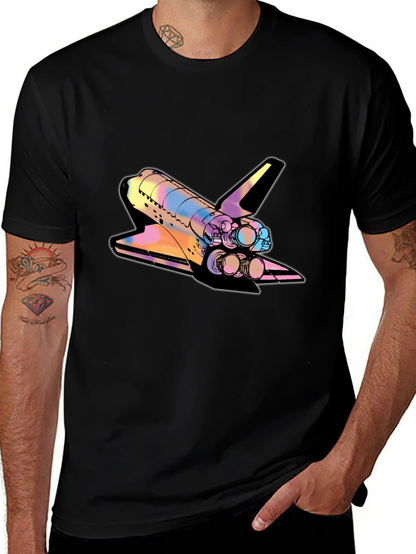 Space Shuttle Graphic Print Black Tee