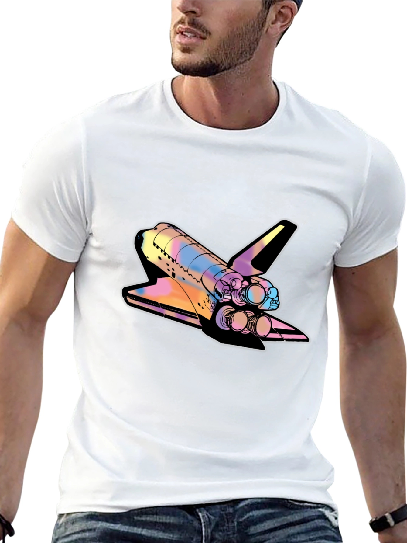Space Shuttle Graphic Print Black Tee