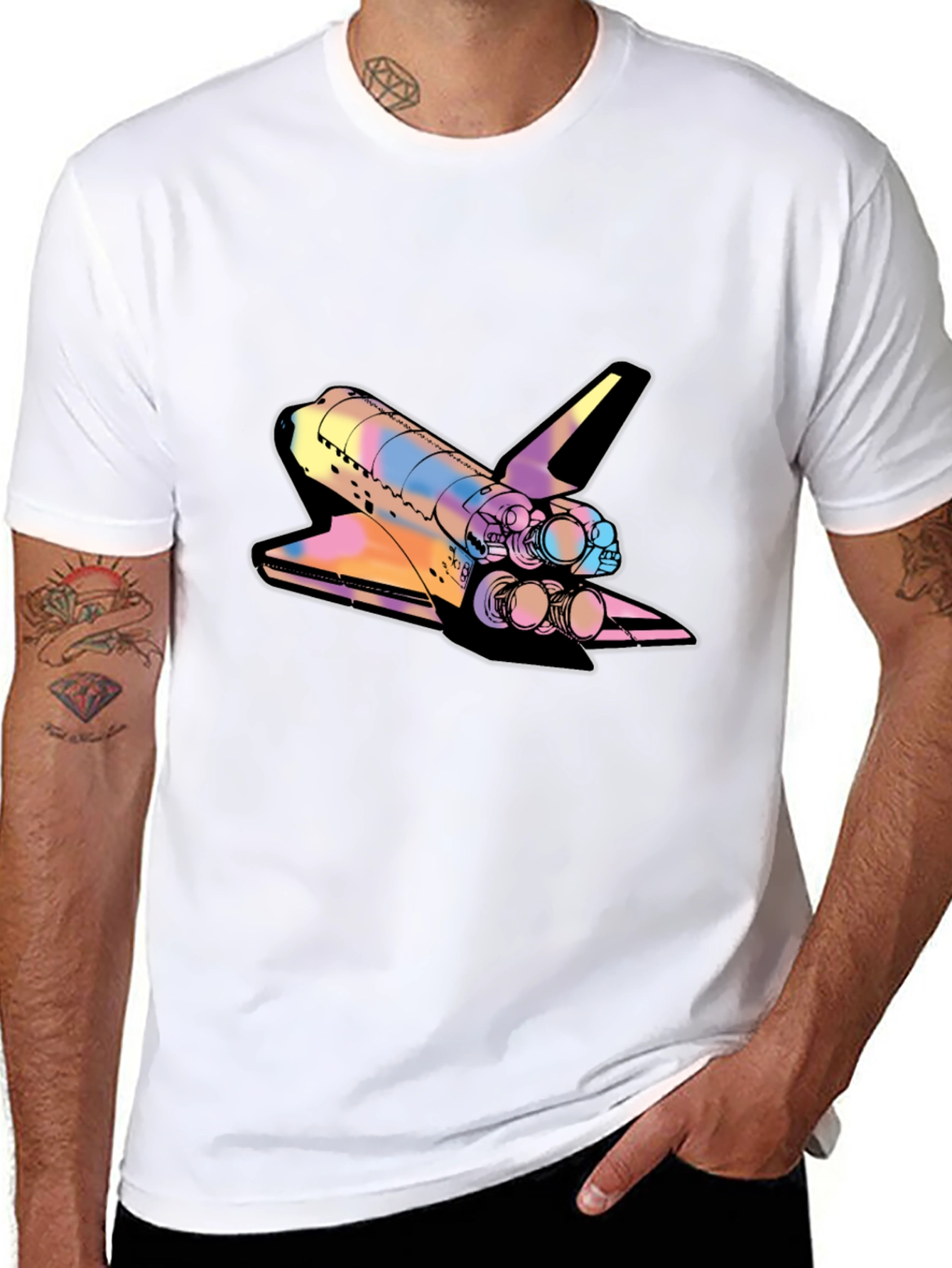 Space Shuttle Graphic Print Black Tee
