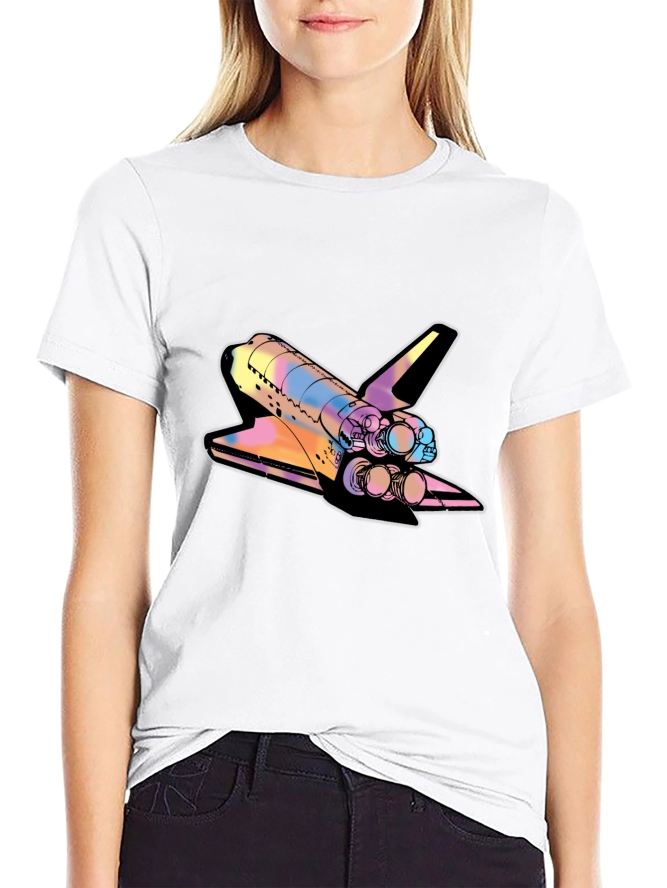 Space Shuttle Graphic Print Black Tee