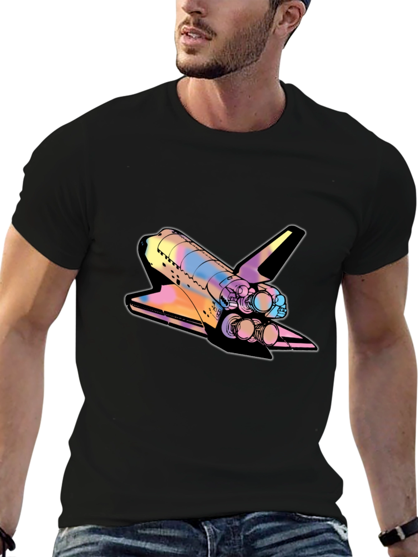 Space Shuttle Graphic Print Black Tee